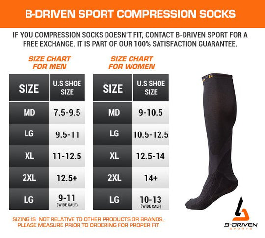 Graduated Compression Socks Black W/Extra Bump Foot Support - B-Driven Sports