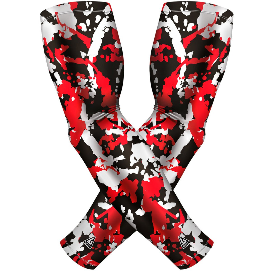 2 PAC ARM SLEEVES - RED BLACK FLAKED CAMO - B-Driven Sports