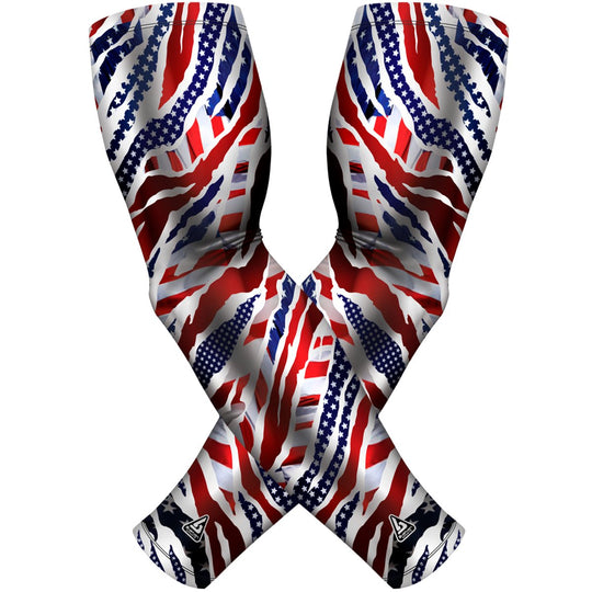 2 PAC ARM SLEEVES - RED WHITE BLUE STRIPES - B-Driven Sports