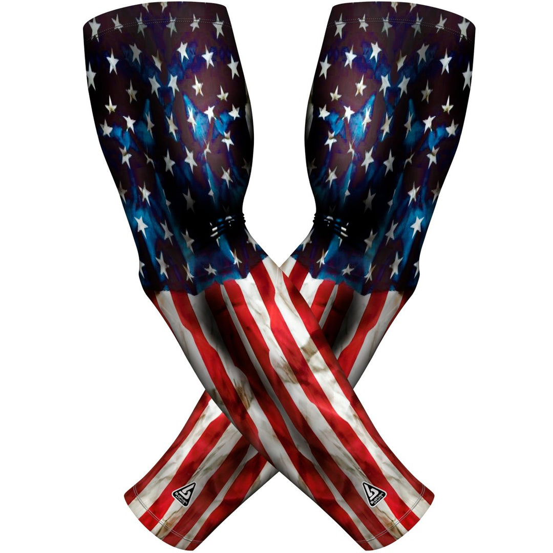2 PAC ARM SLEEVES - RED WHITE BLUE WORN - B-Driven Sports