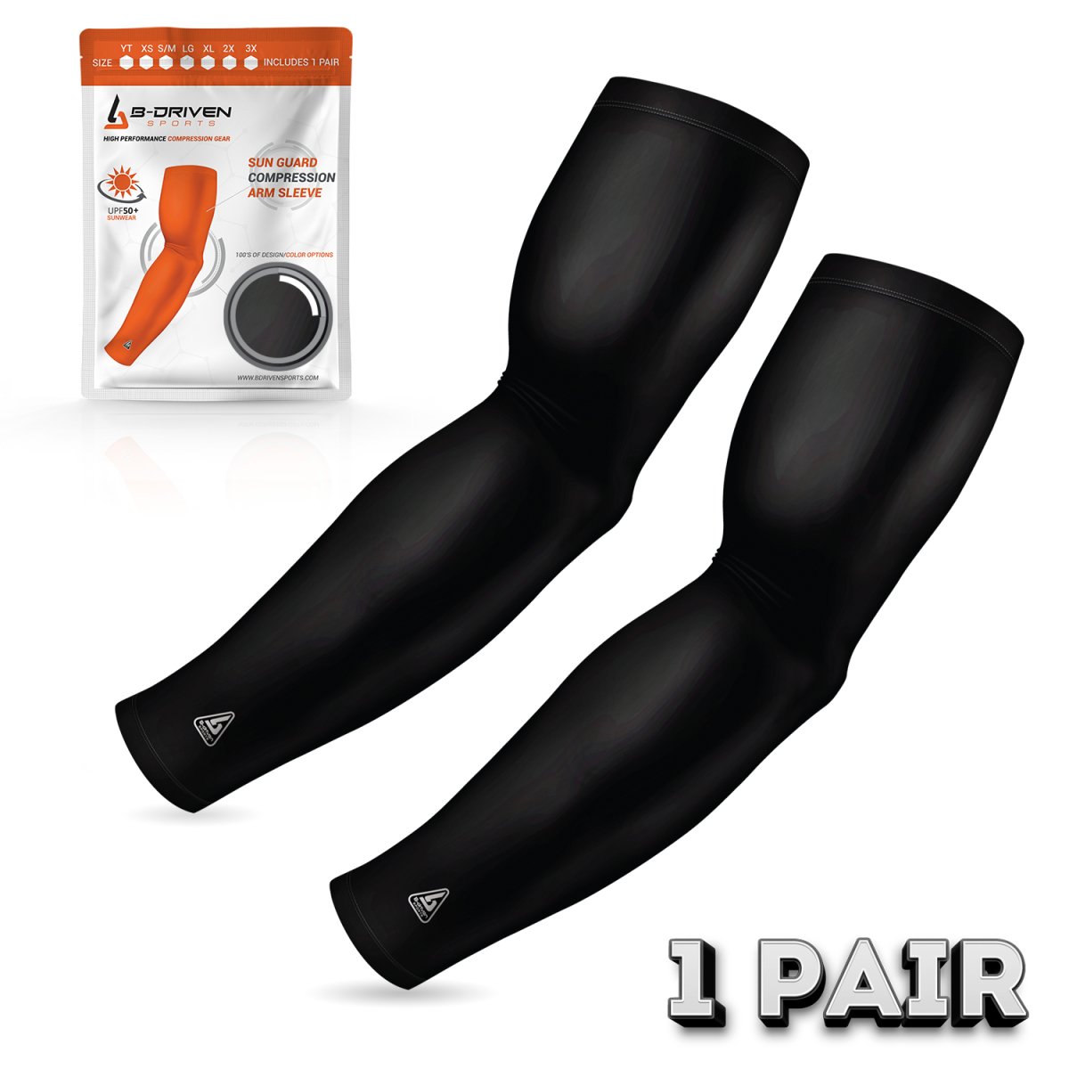 Black Compression Arm Sleeve | Sun Sleeve - B-Driven Sports