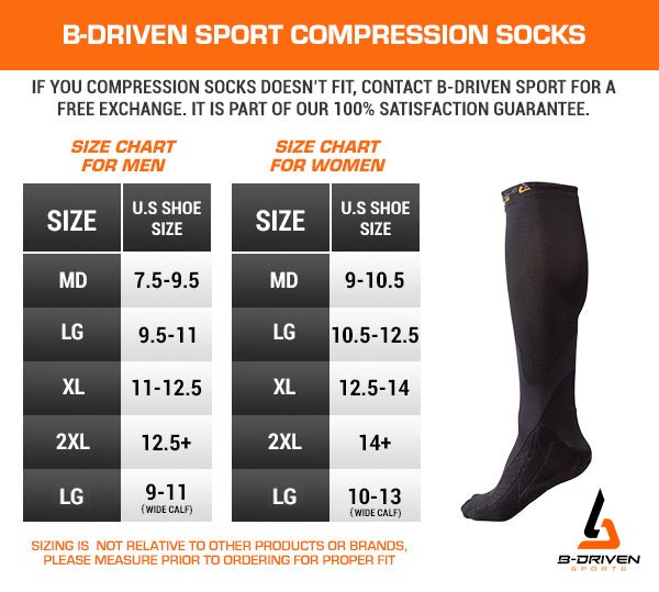 Graduated Compression Socks Black W/Extra Bump Foot Support - B-Driven Sports