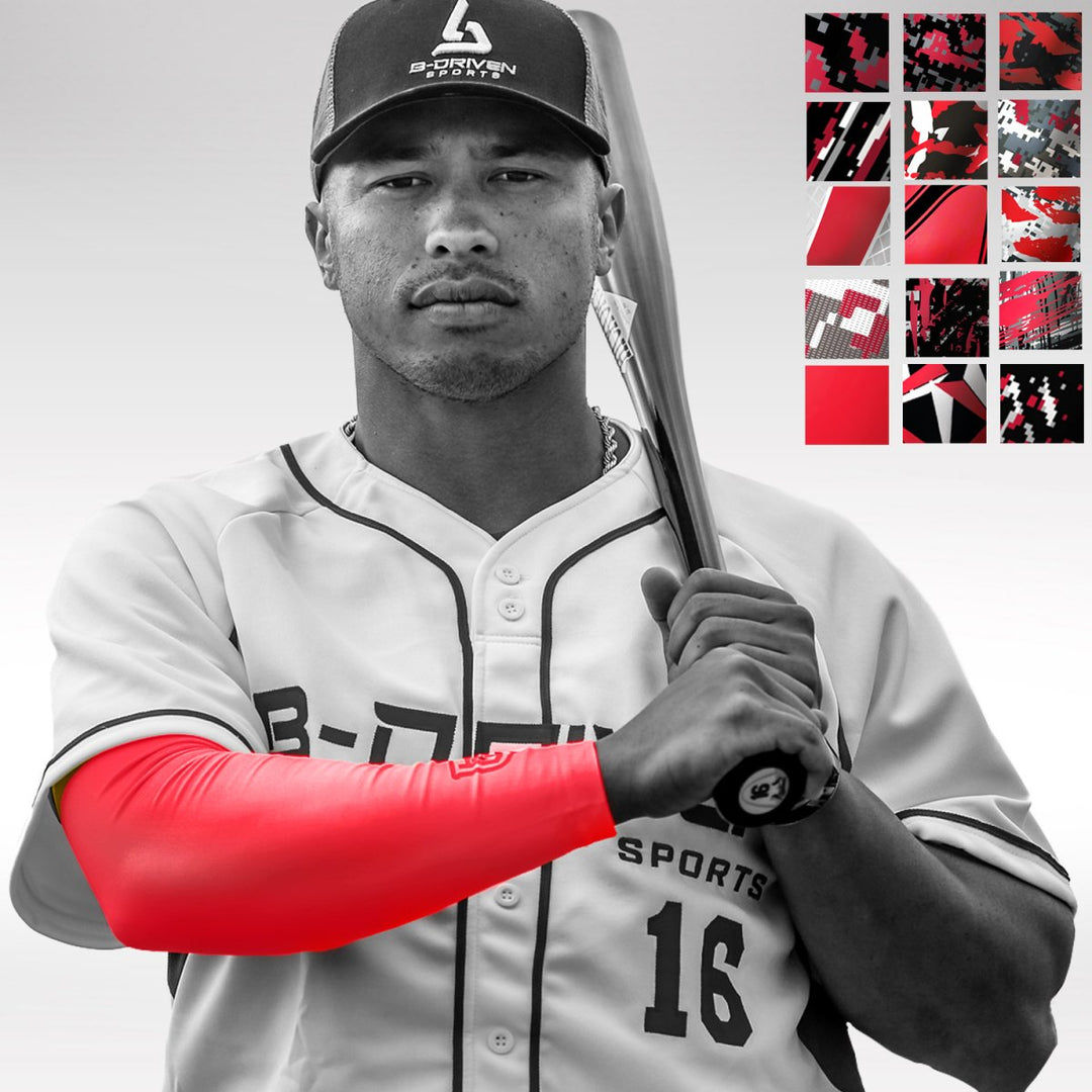 Red Baseball Arm Sleeve - Multiple Patterns - B-Driven Sports