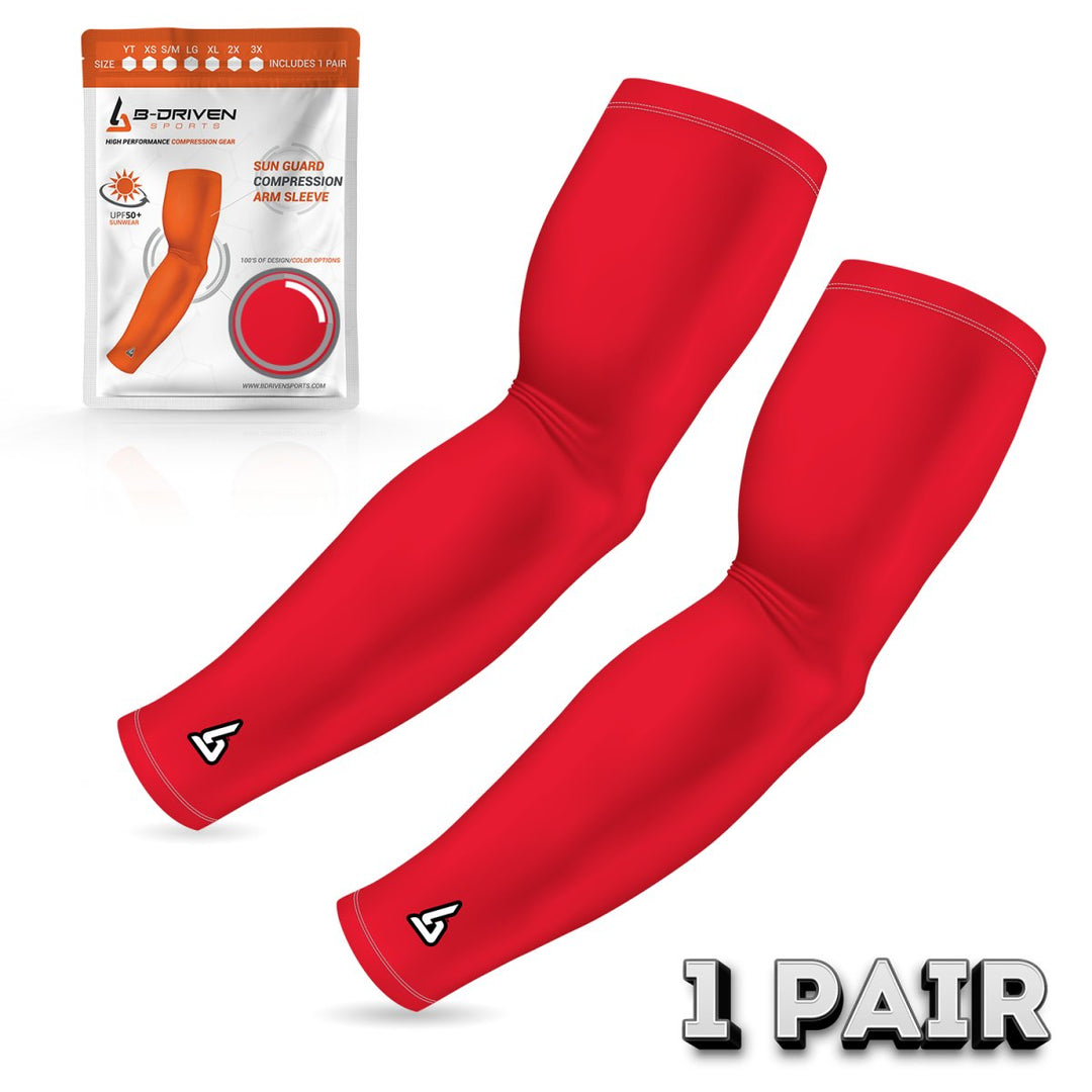 Red Compression Arm Sleeve | Sun Sleeve - B-Driven Sports