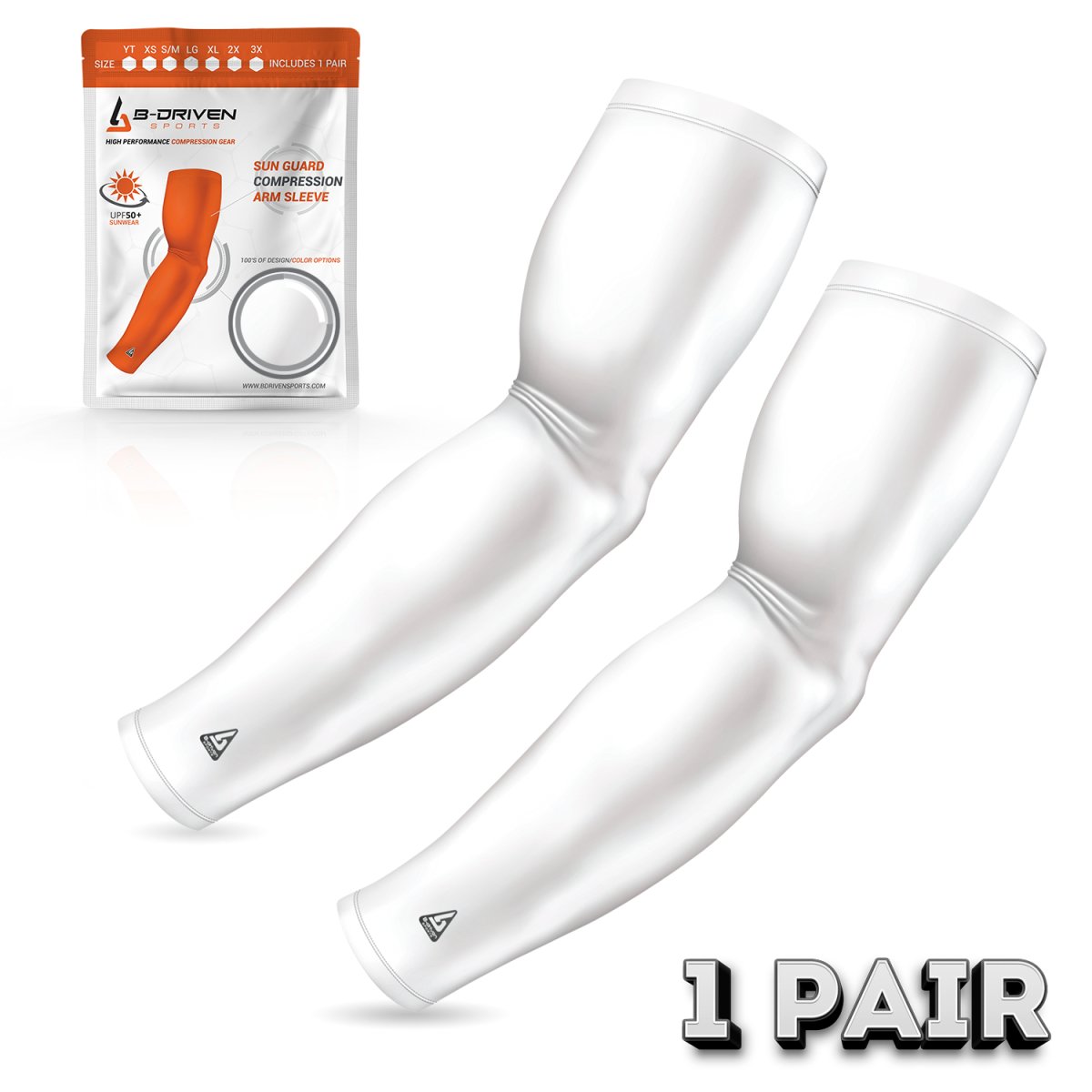 White Compression Arm Sleeve | Sun Sleeve - B-Driven Sports